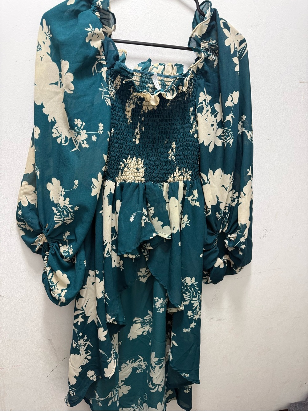 Live 4 Truth Teal and Cream Floral Smocked Peasant Top